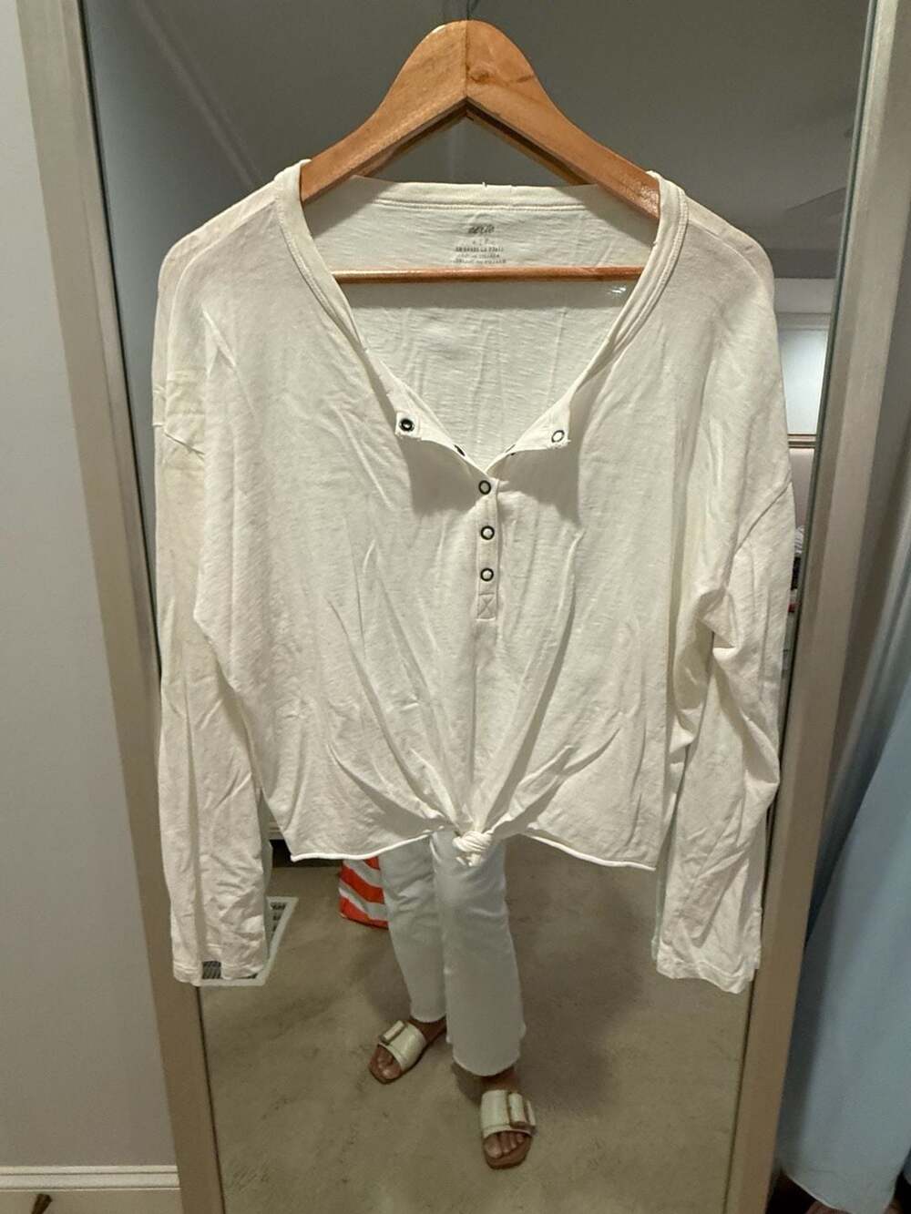 Aerie Long Sleeve Henley Top with Tie Front